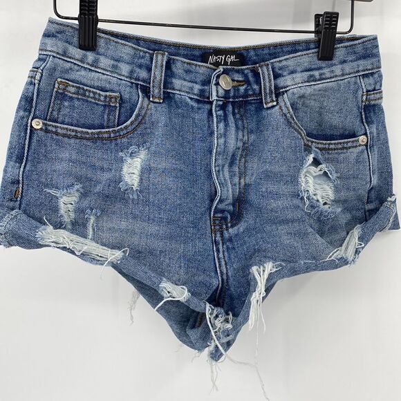 Nasty Gal Denim Shorty Shorts 4 - Picture 1 of 7